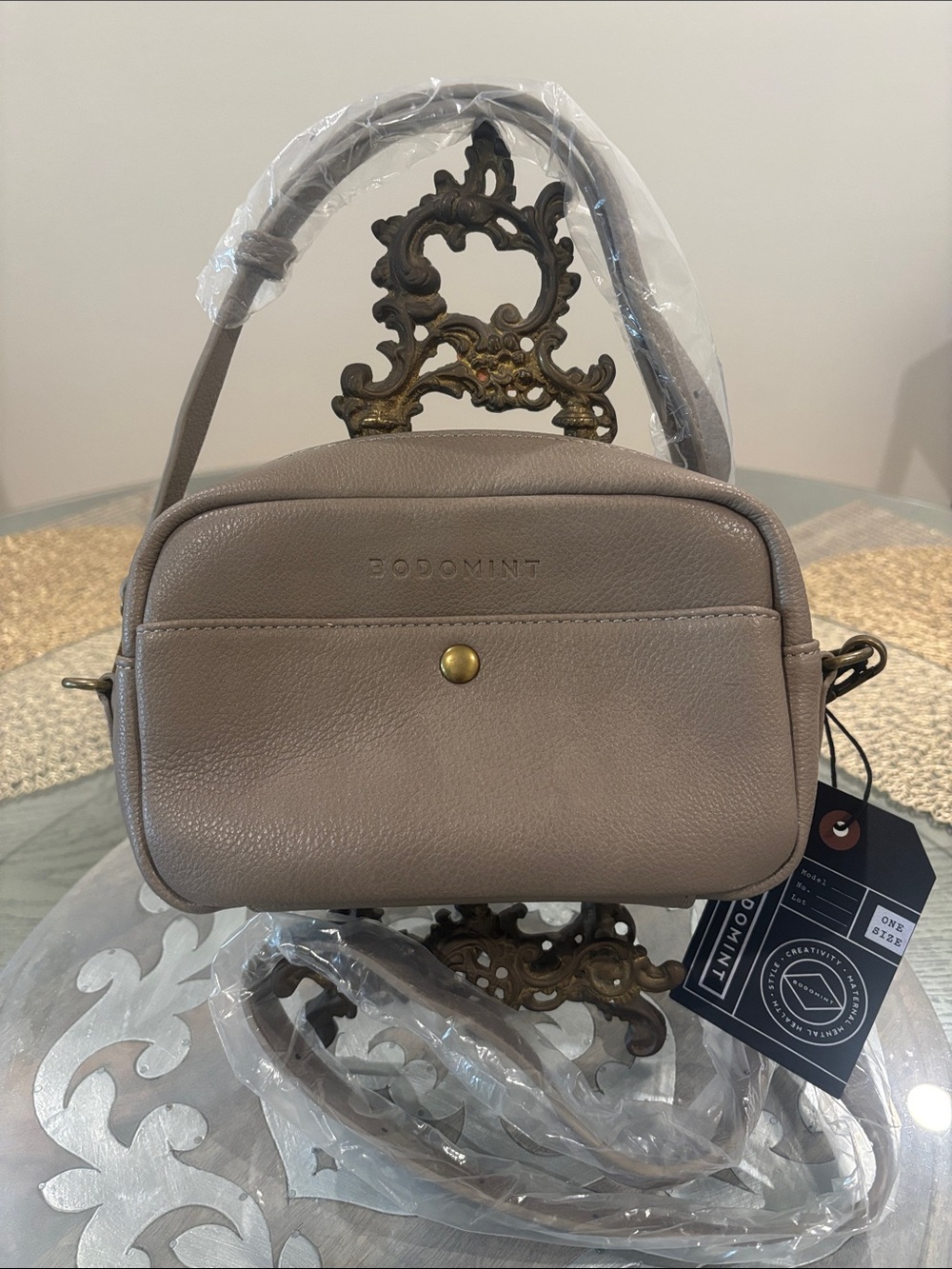 Bodomint Taupe Leather Crossbody and belt Bag
